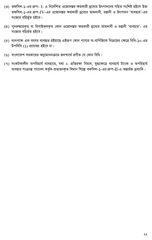 ওজোনস্তর ক্ষয়কারী দ্রব্য (নিয়ন্ত্রণ) বিধিমালা, ২০০৪ তফসিল — পৃষ্ঠা ২২