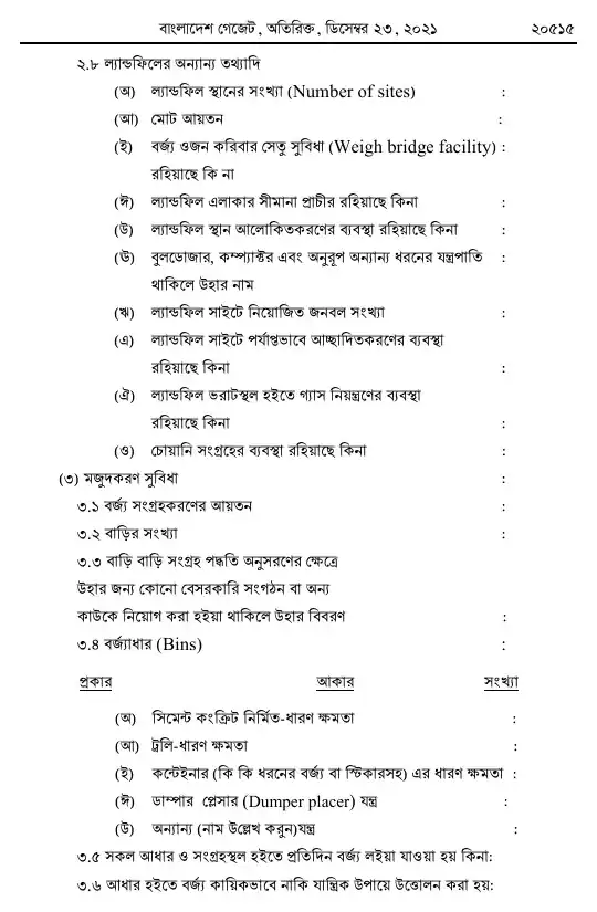কঠিন বর্জ্য ব্যবস্থাপনা বিধিমালা, ২০২১ তফসিল — পৃষ্ঠা ২৯