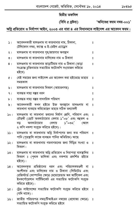 অগ্নি প্রতিরোধ ও নির্বাপণ বিধিমালা, ২০১৪ তফসিল — পৃষ্ঠা ২৫