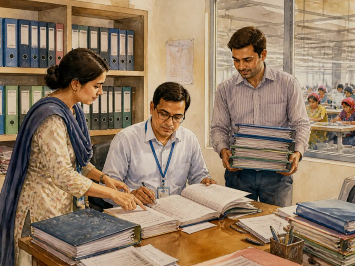 পরিদর্শনের দিন: রেজিস্টার ও ফাইল মিলিয়ে দেখা হচ্ছে