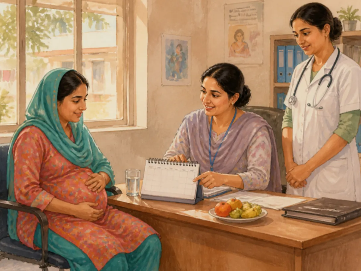 অন্তঃসত্ত্বা শ্রমিক কল্যাণ কর্মকর্তা ও চিকিৎসকের সাথে ছুটির তারিখ মিলিয়ে নিচ্ছেন