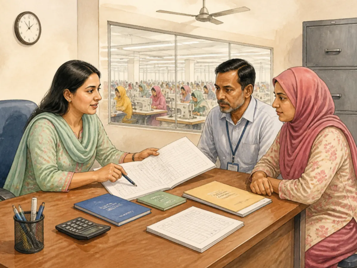 এইচআর ডেস্কে ভবিষ্য তহবিলের খাতা, পাসবই ও নমিনি ফরম নিয়ে দুই শ্রমিকের সাথে আলোচনা